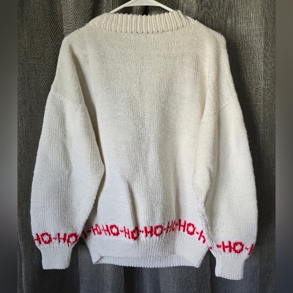 Handmade Knit Sweater Santas The World Christmas Size L White Vtg - Picture 4 of 7